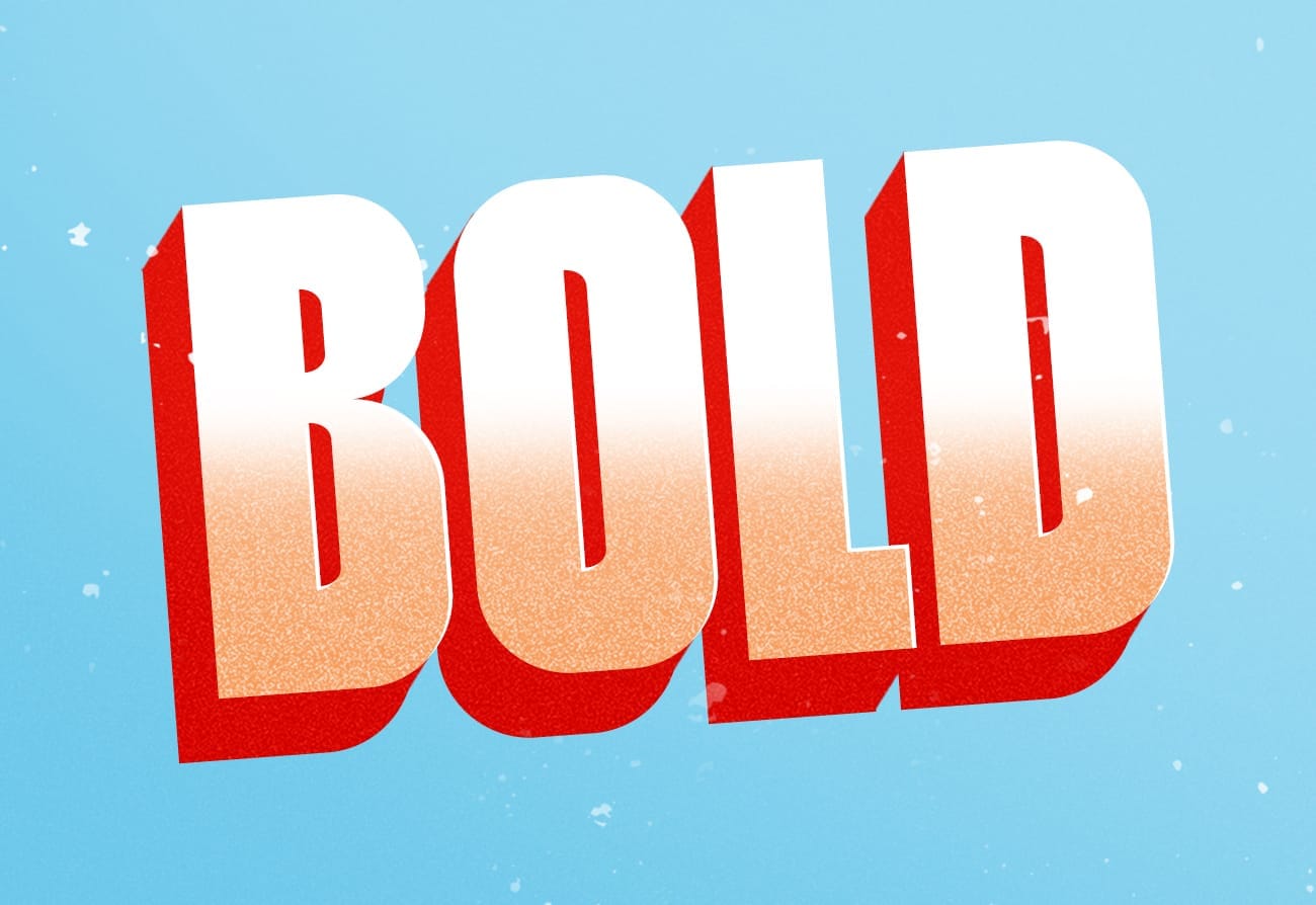 bold text with retro gradient and 3d shadow on blue background