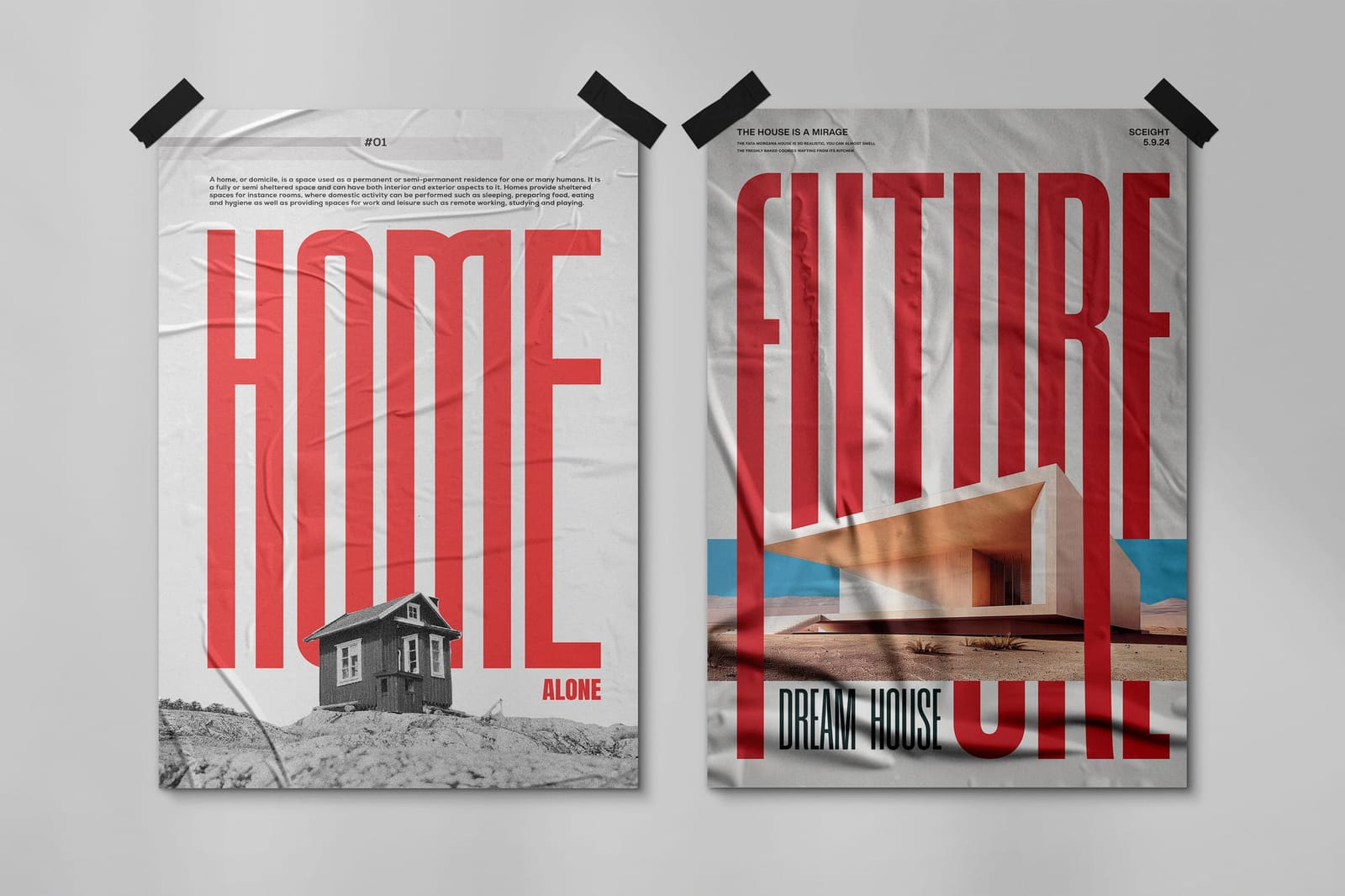 Clean Wall Glued Poster Mockup