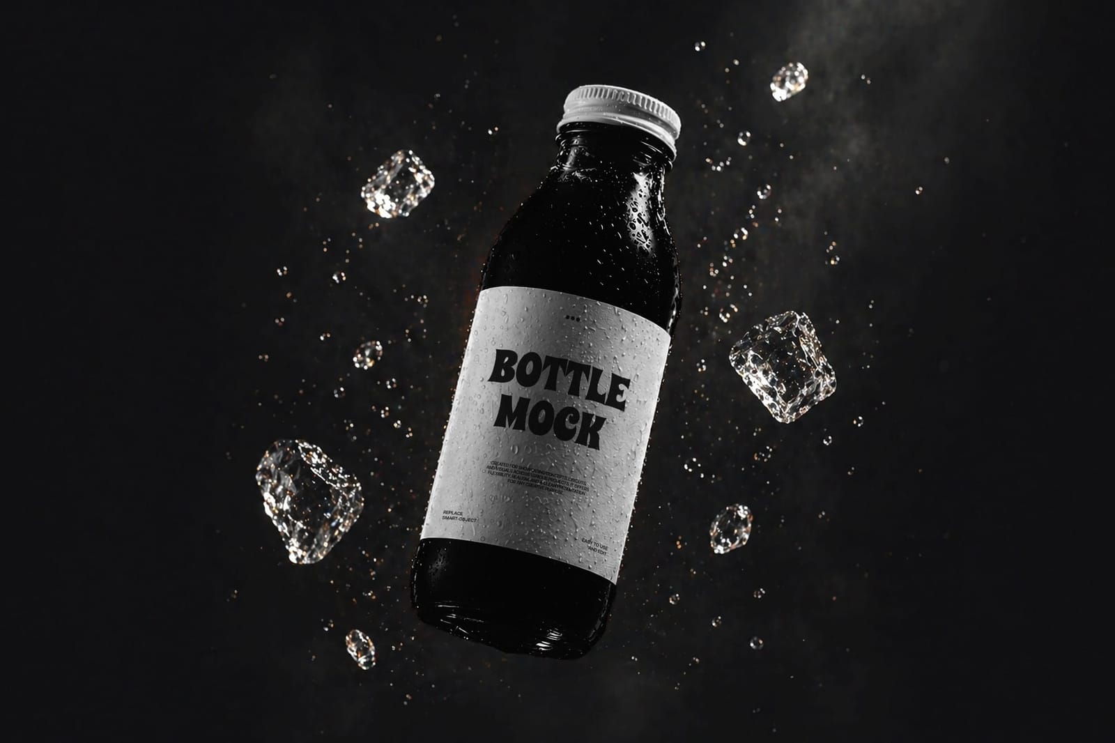 Floating Beverage Bottle Mockup with Ice