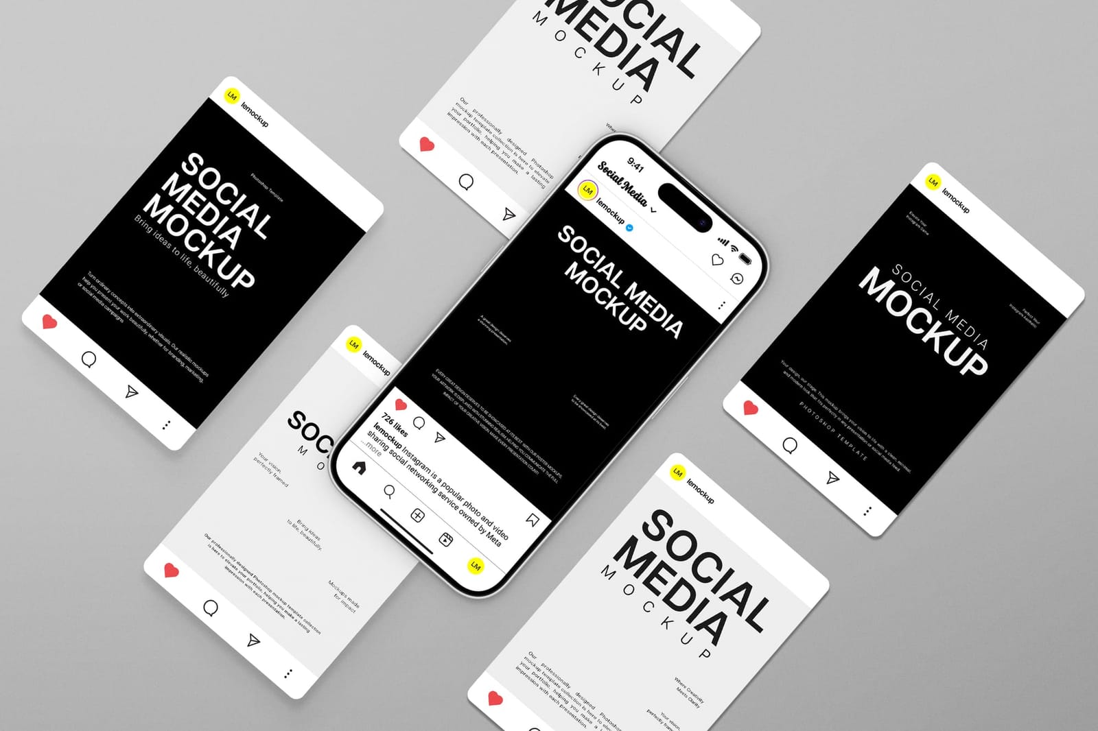 Floating Black and White Social Media Mockup