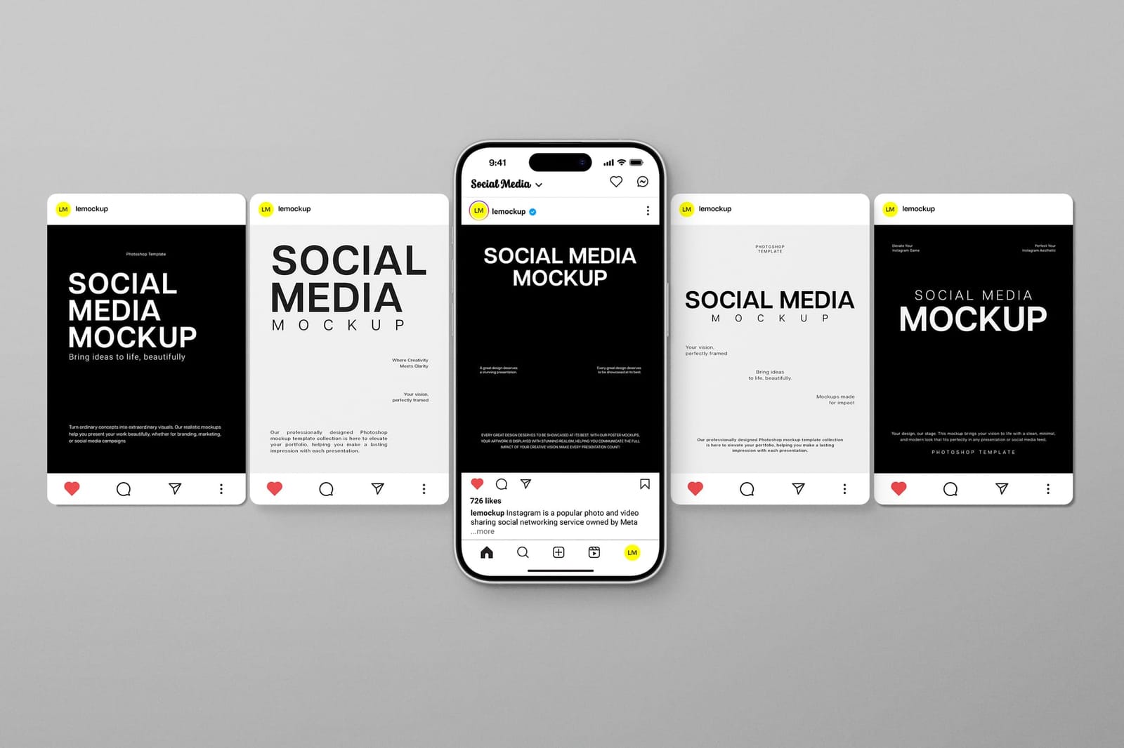 Lined Up Monochrome Social Media Mockup
