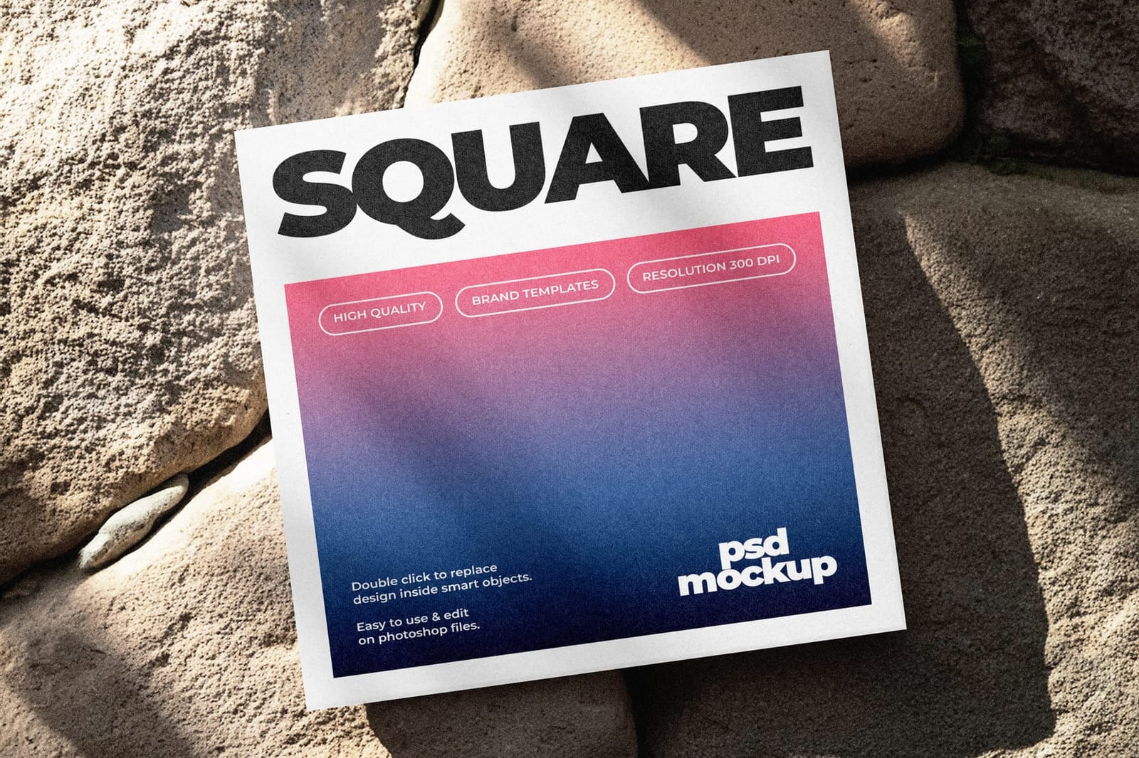 Square Paper Mockup On Stone