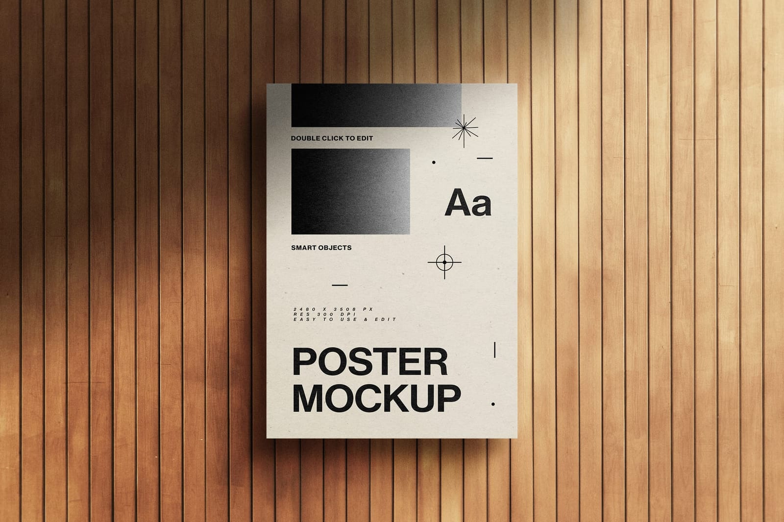 A4 Poster and Card Mockup on Wood Background