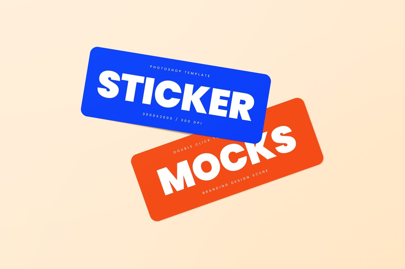 Blue Orange Slanted Rectangle Label Sticker Mockup