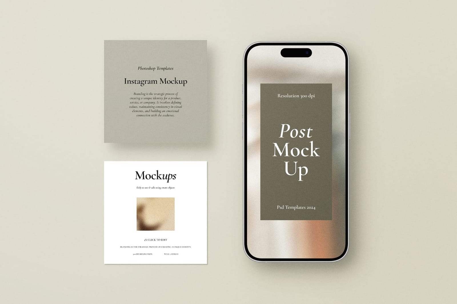Boho Vertical iPhone with Insta Story and Post UI Mockup