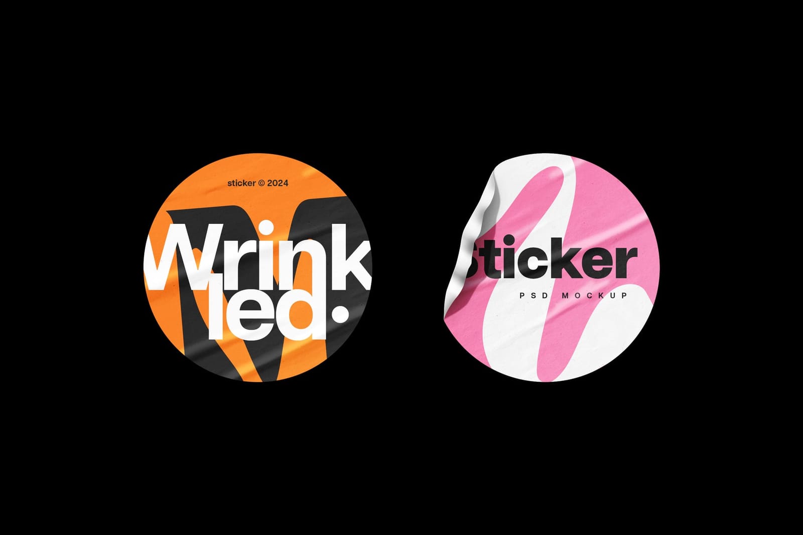 Branding Crumpled Pop Circle Sticker Set Mockup