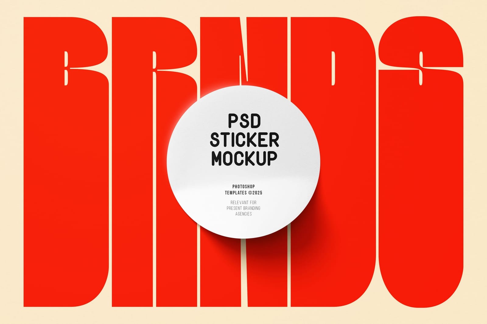 Centered Bold Brand Stamp Sticker Mockup with Red Typography Background