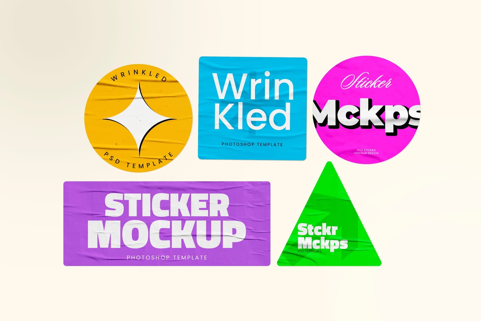 Colorful Retro Script Sticker Mockup