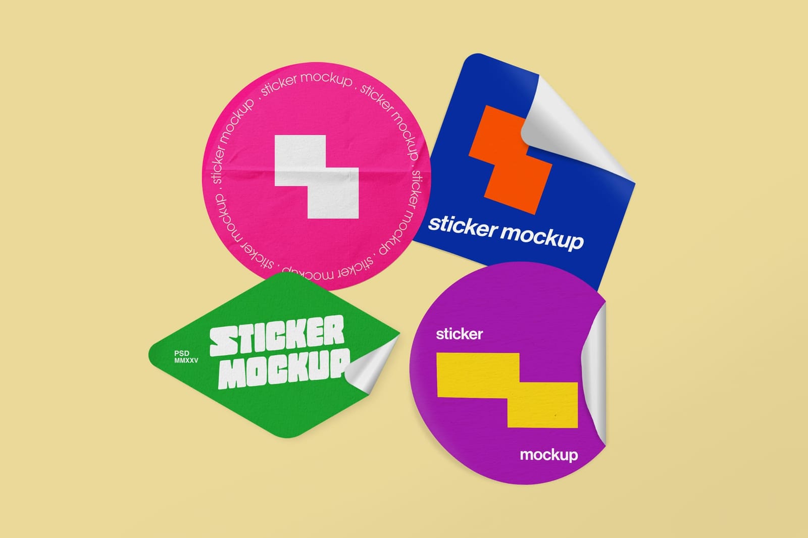 Colorful Rounded Vibrant Multi Shape Sticker Mockup