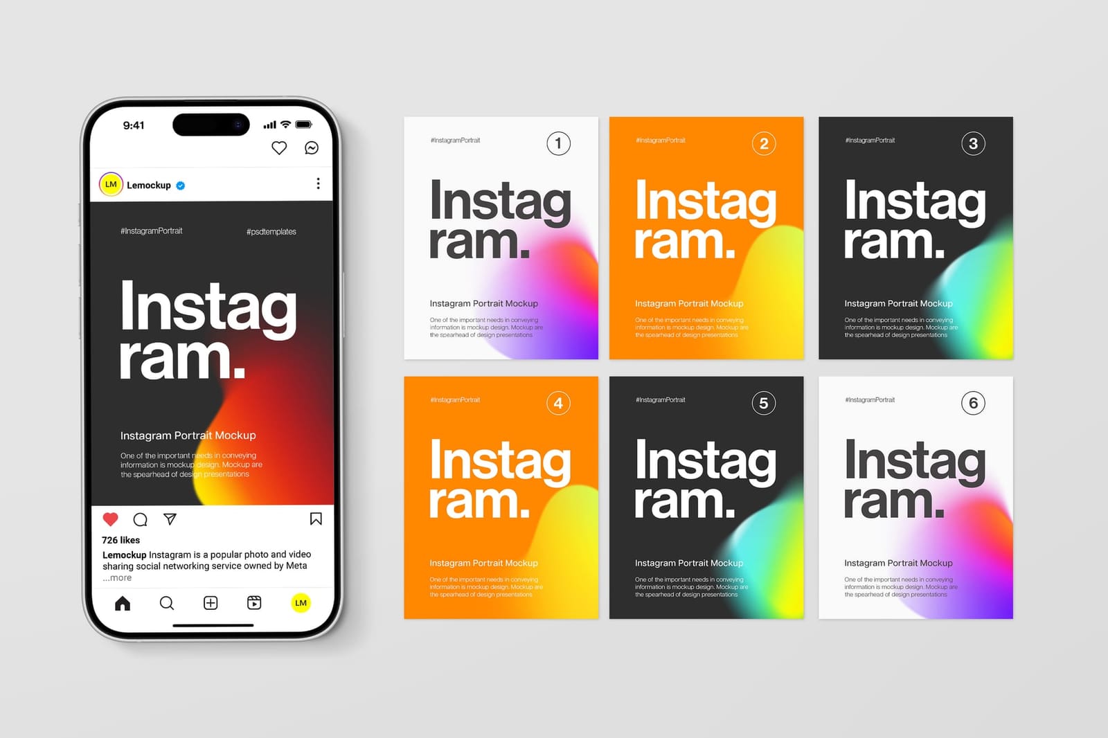Creative UI Split Phone Portrait Row Instagram Post and Story Mockup