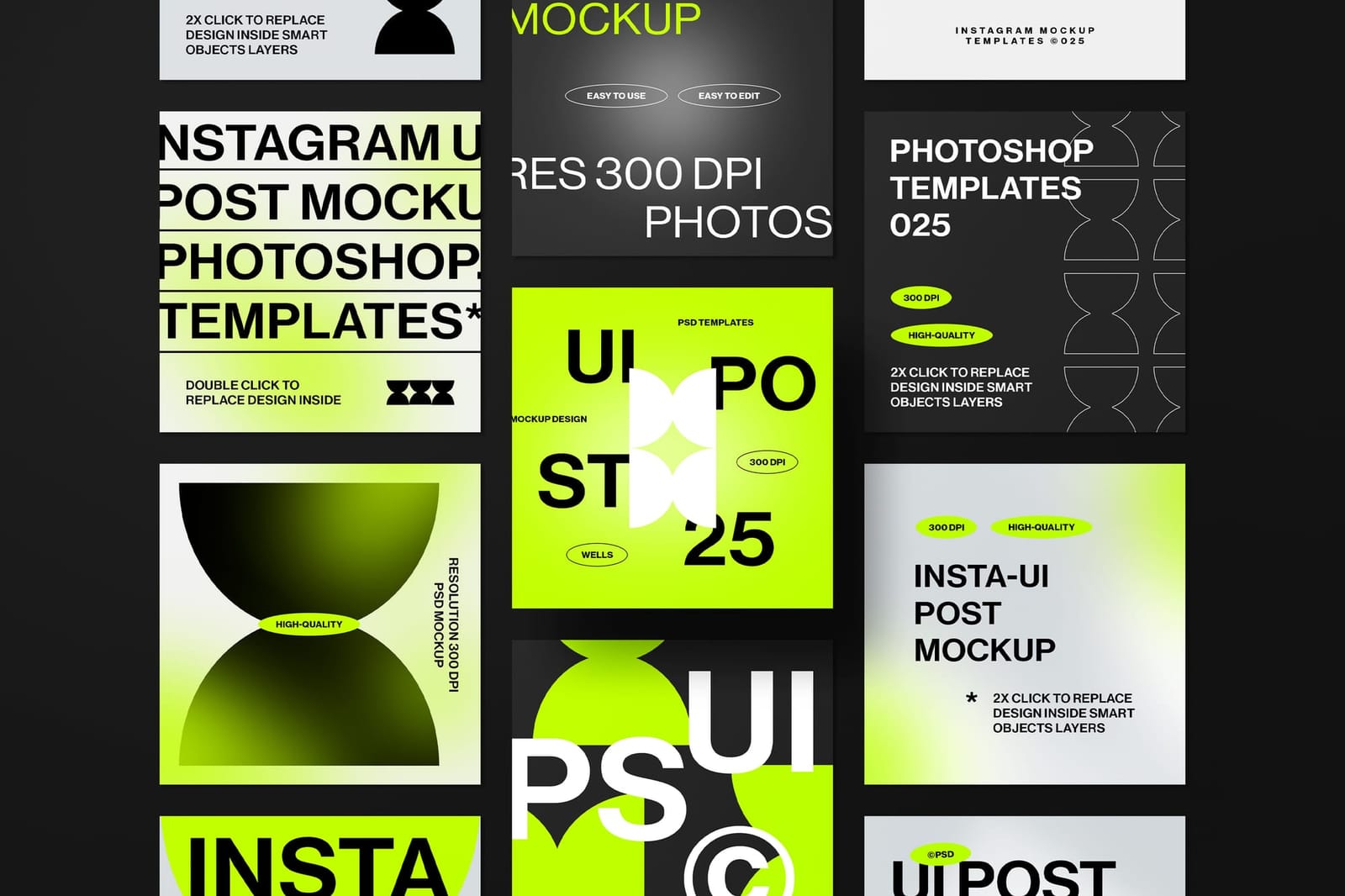 Cyberpunk Insta Grid UI Post Mockup