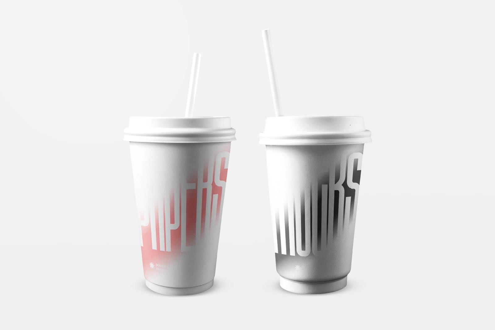Double Paper Coffee Cup Mockup with Side Straw with Shadow
