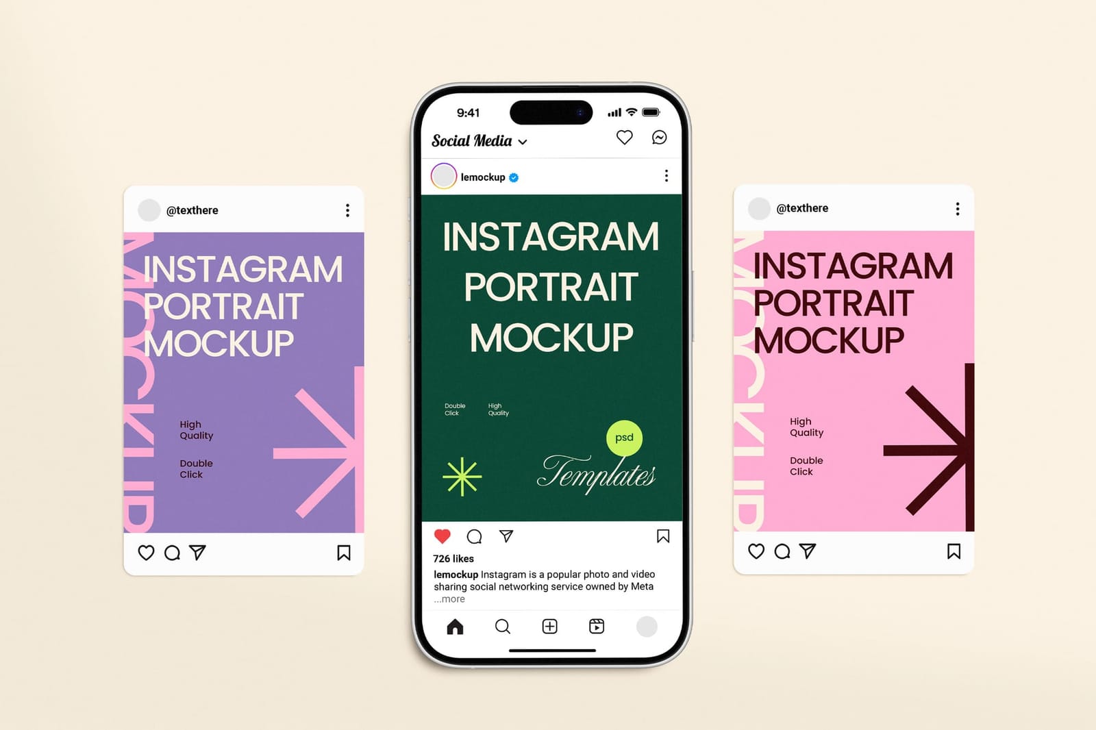 Dynamic Flanked Phone Instagram UI Post Mockup