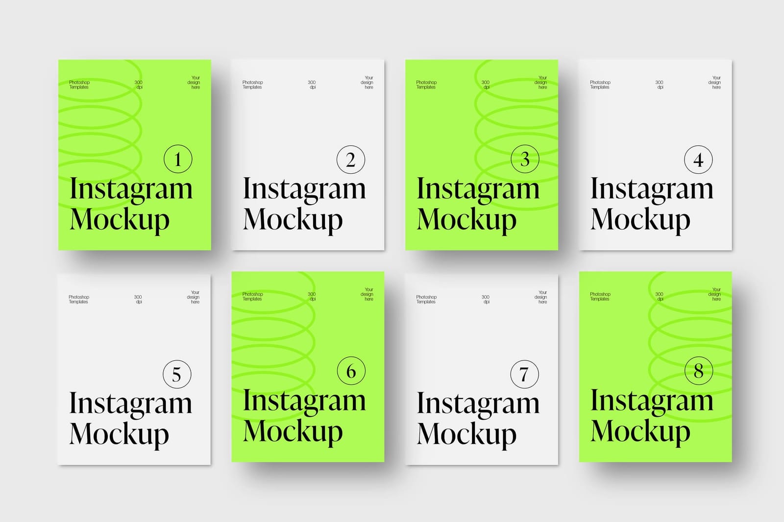 Eight Card with Green Sequence White Rows Instagram Post Mockup