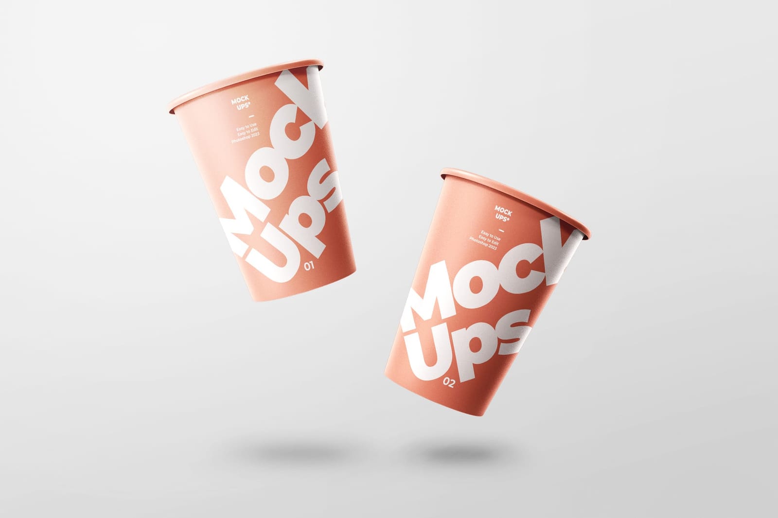 Floating Double Bold Orange Cup Paper Mockup