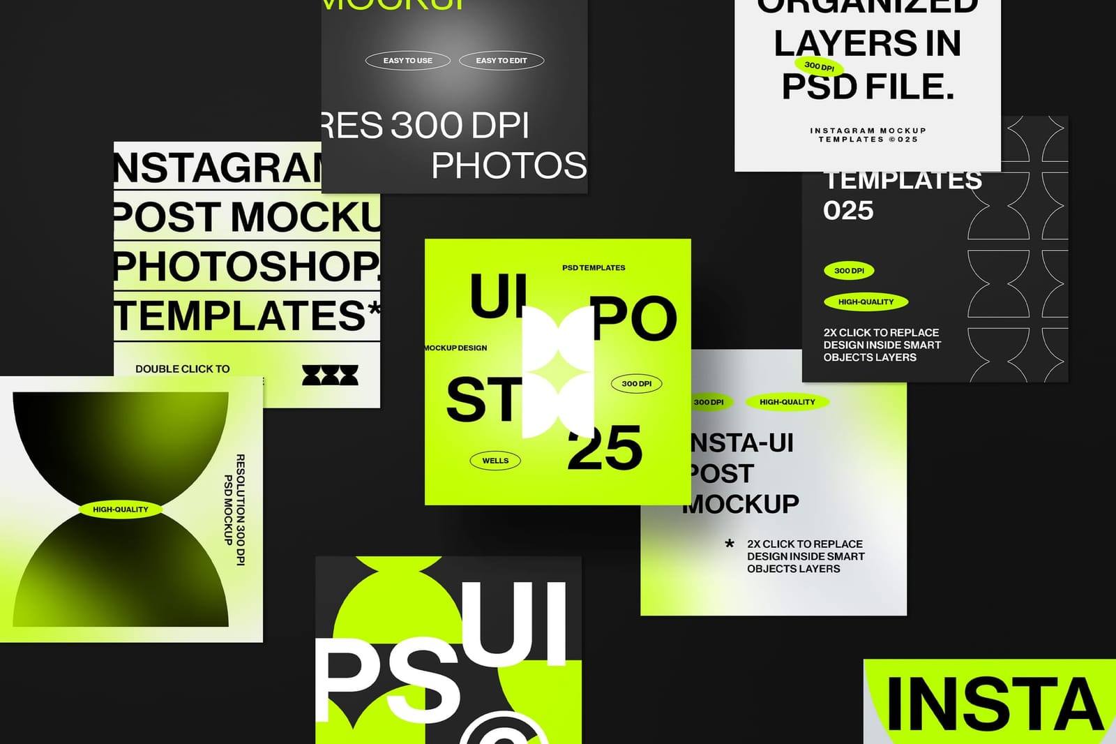 Floating Neo Cyber Scatter Grid UI Instagram Post Mockup