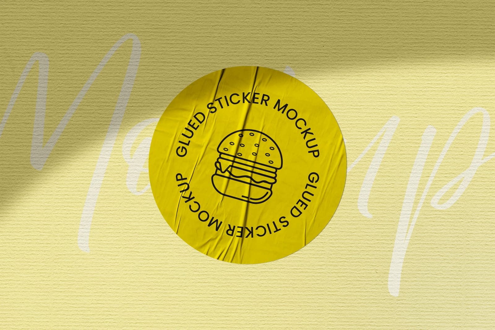 Glued Mustard Yellow Wrinkled Sticker Mockup