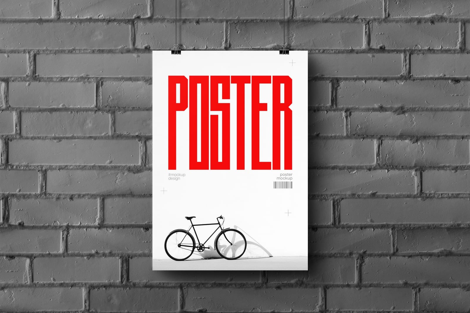Hanging Poster Mockup on Wall Brick