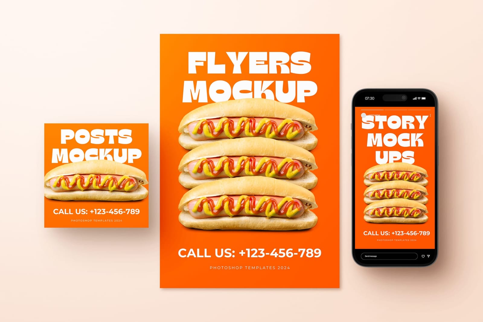 Hotdog Branding Flayer Promo Suite UI Social Media Mockup