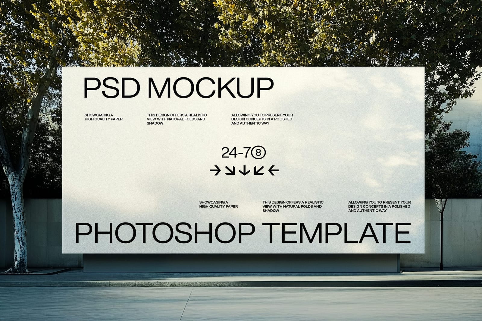 Huge Rectangle Billboard Mockup with Tree Trunk Shadow