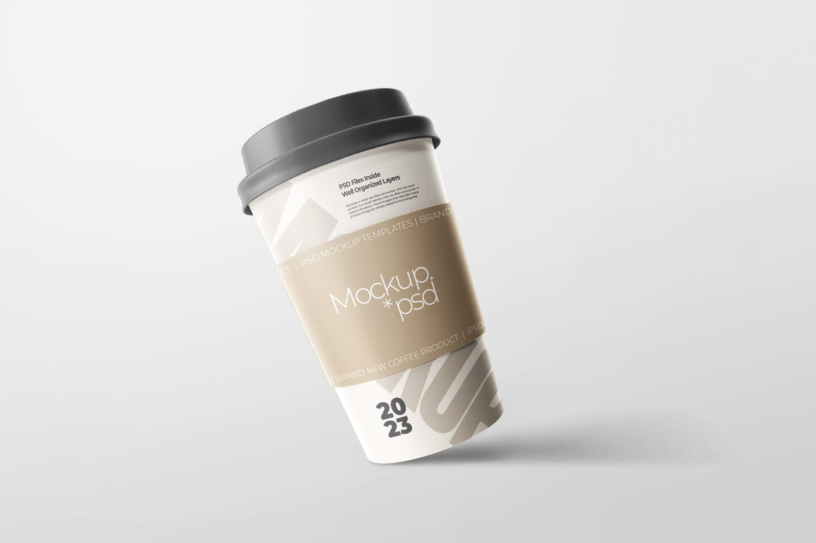 Left Floating Side View To Go Coffee Cup Mockup