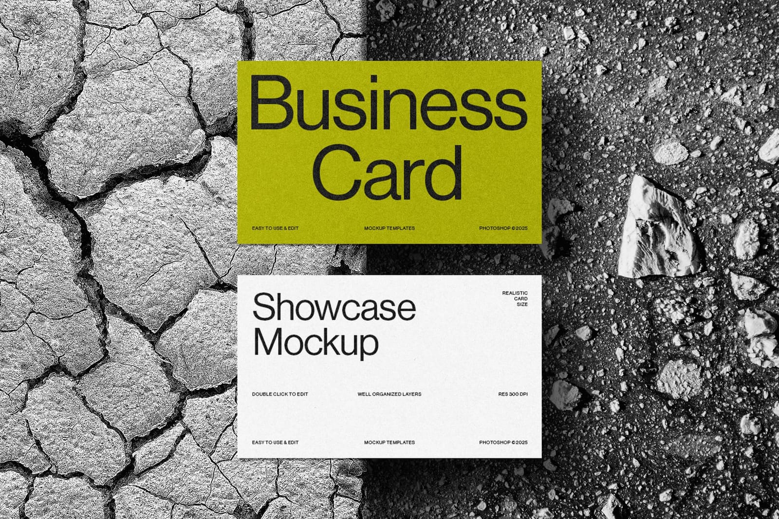 Minimal Business Card Showcase Mockup on Cracked Concrete Surface