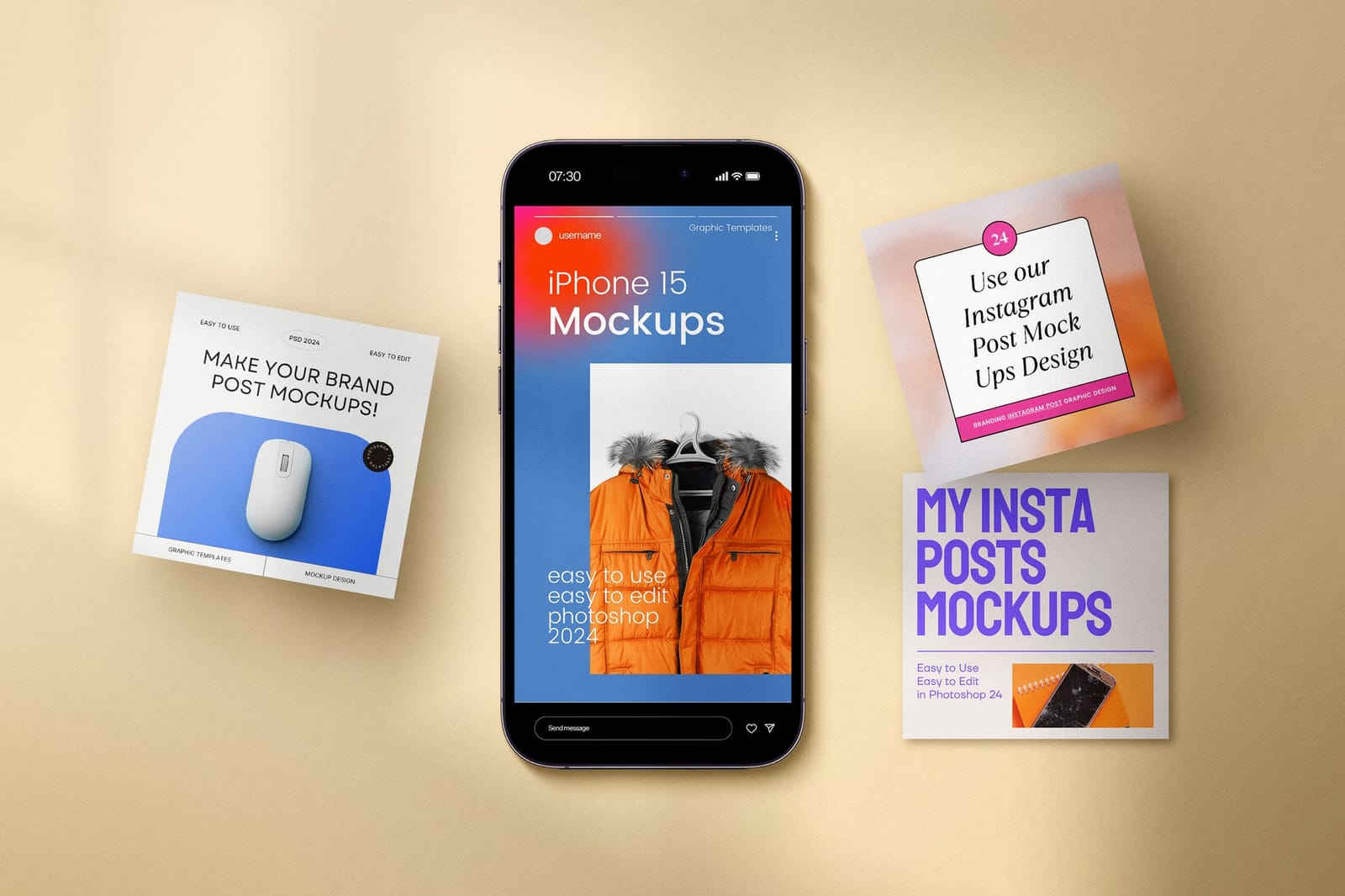 Minimalist Classic Vibe Branding iPhone Instagram Post and Story Mockup