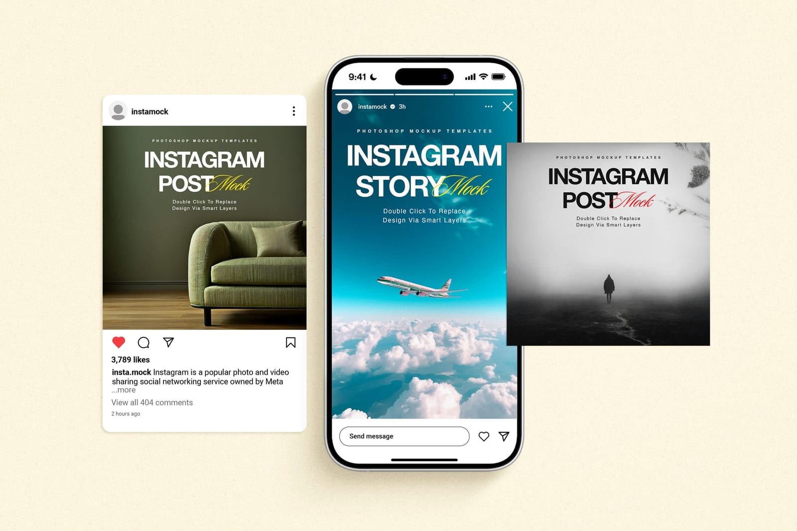 Modern Cinematic iPhone Mixed with Grid UI Post and Story Mockup