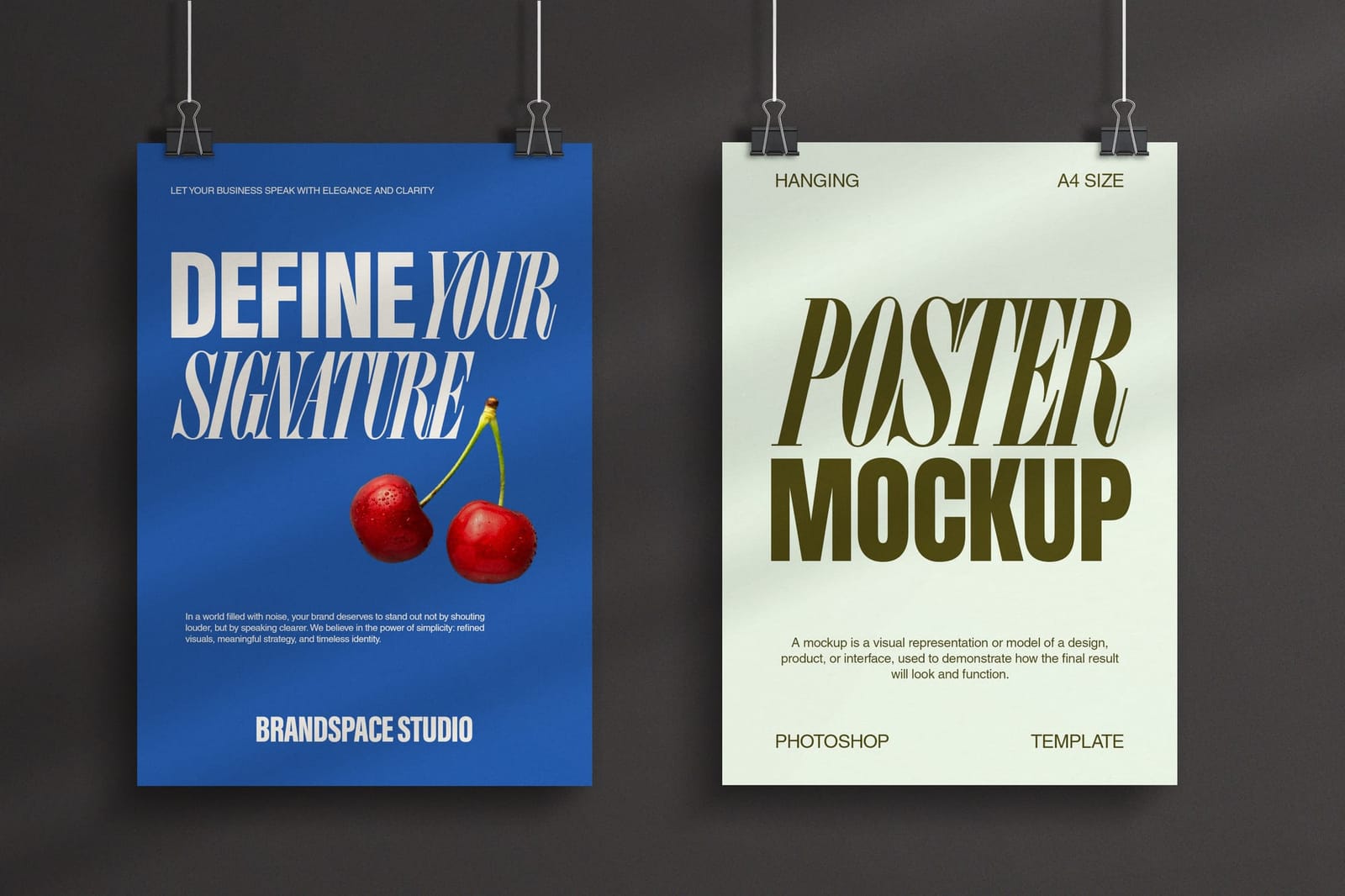 Modern Hanging Poster Mockup with Shadow