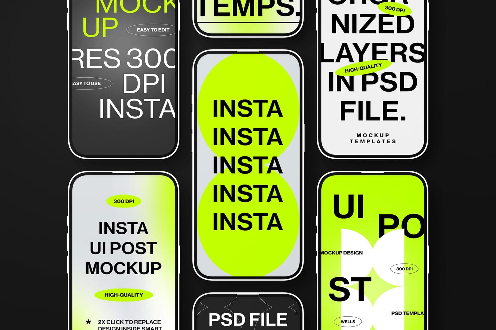 Neon Grid Insta Story iPhone UI Showcase Instagram Mockup