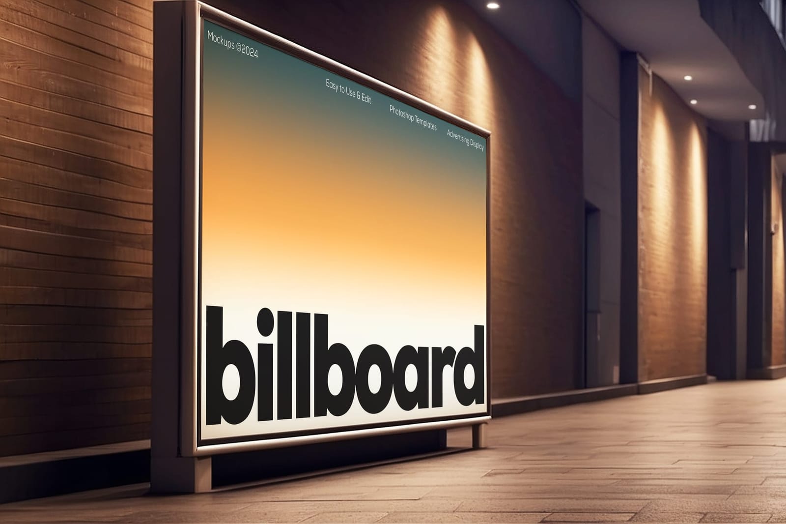 Night Long Rectangle Billboard Sign Mockup