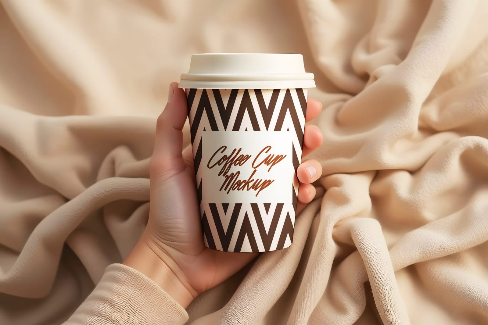 Realistic Branding  Paper Cup Coffee Mockup with Fabric Background
