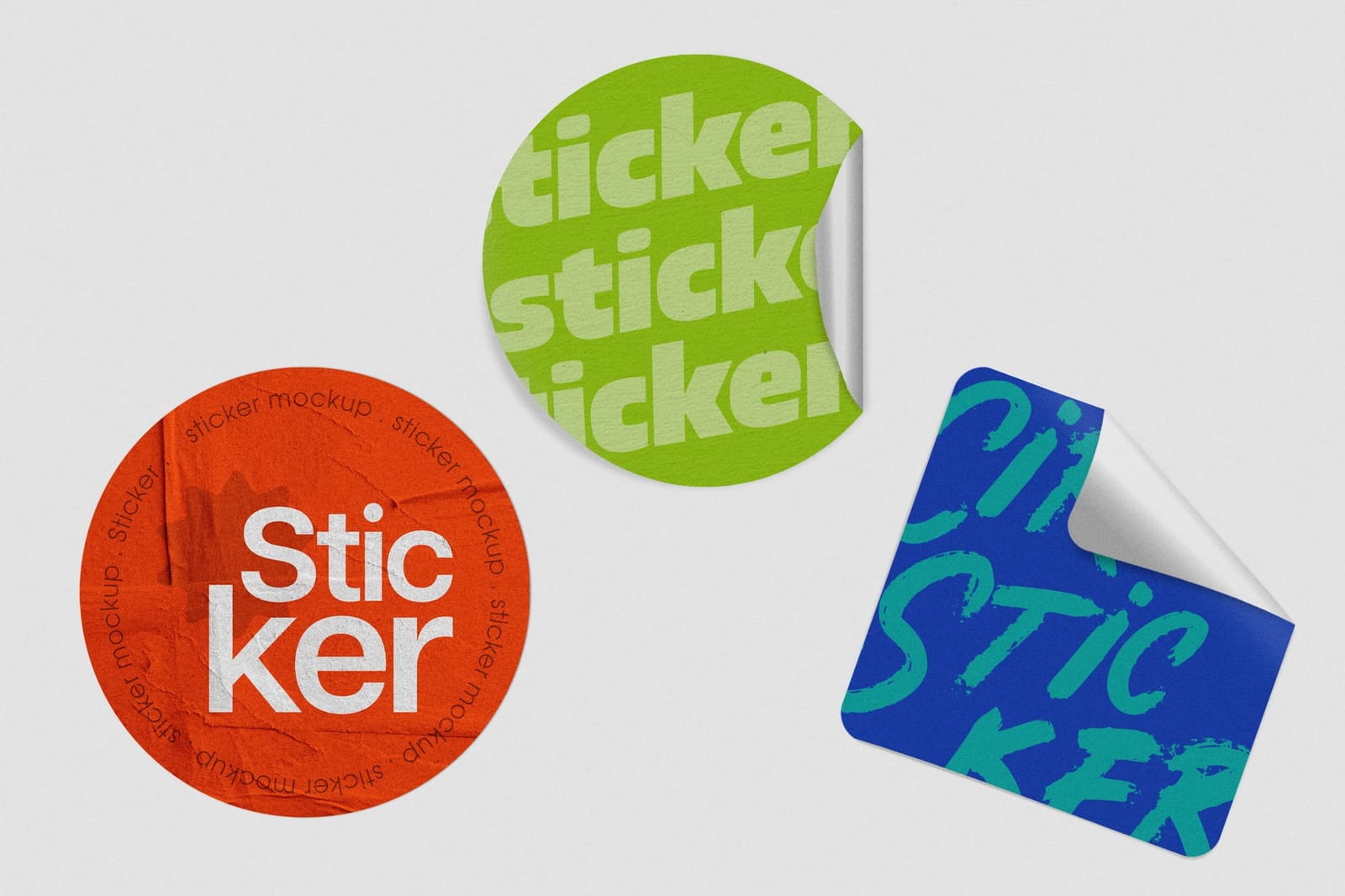 Realistic Curved Sticker Badges Mockup Set