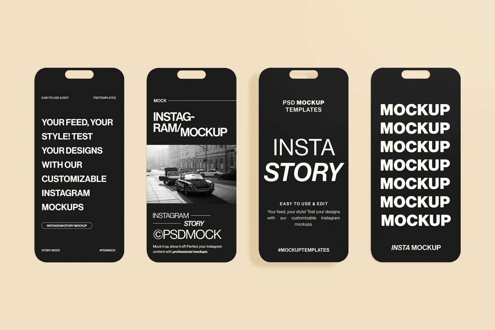 Row of Quad Vertical Instagram Story UI Mockup