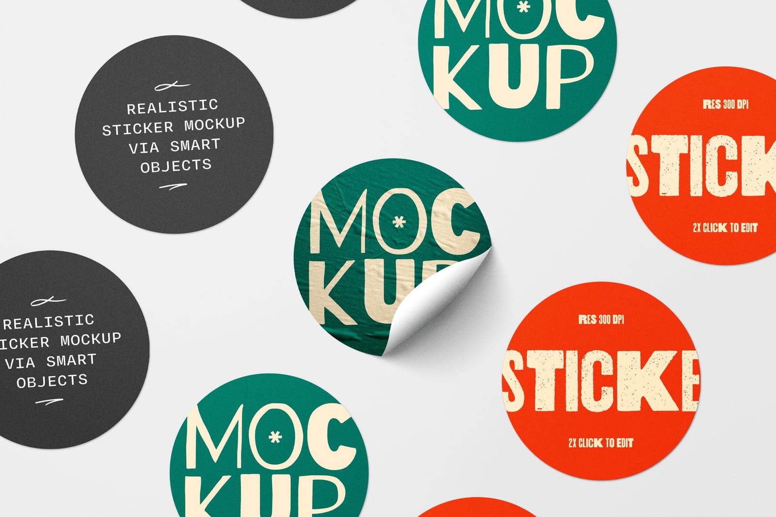 Scattered Elegant Circular Brand Sticker Mockup