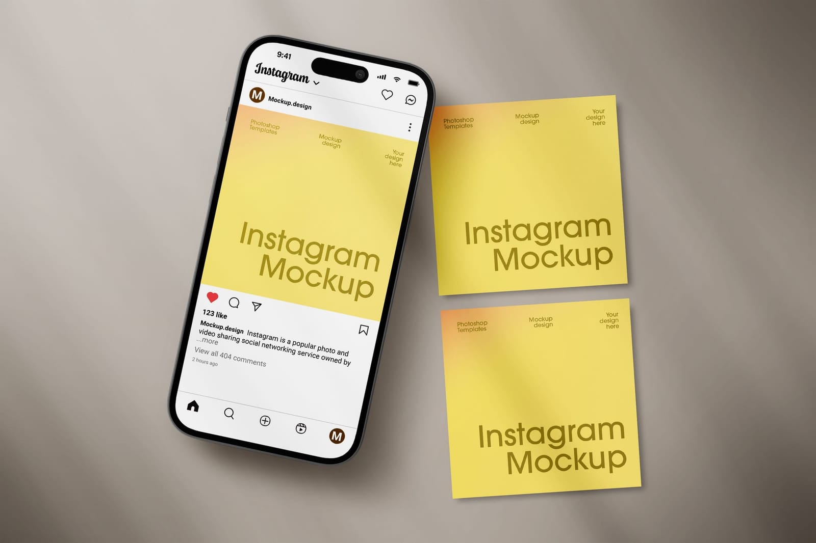 Shadowed Yellow Slanted Realistic Shadow Instagram Post Mockup