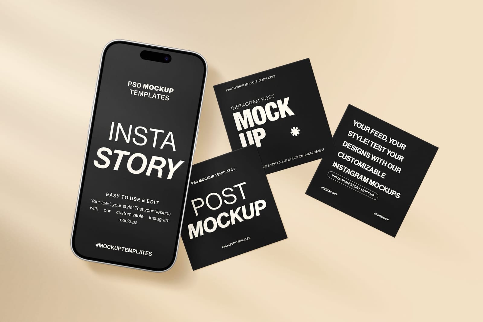 Slanted Phone UI Story and Post with Casual Grid Mockup