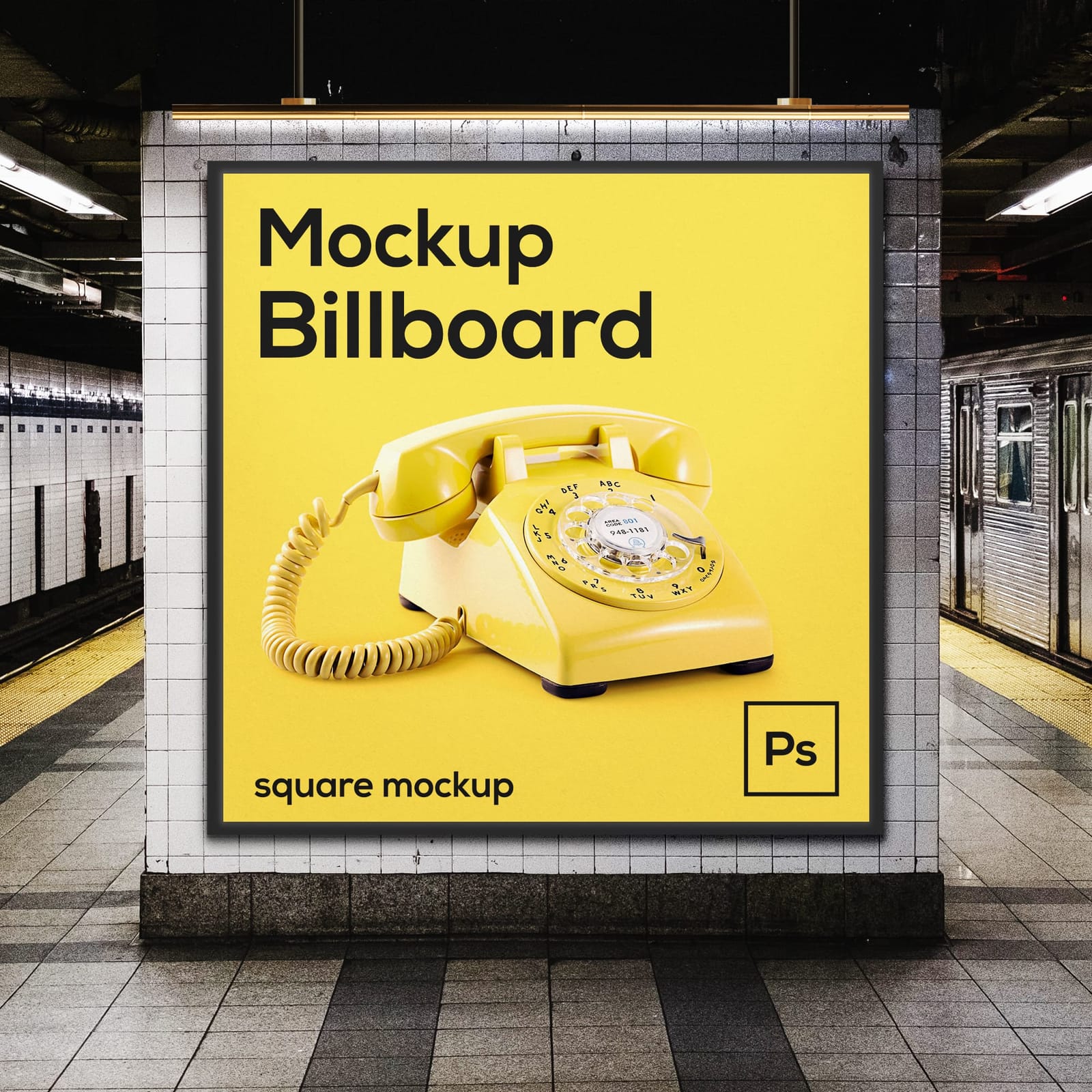 Square Underground Advertising Billboard Mockup