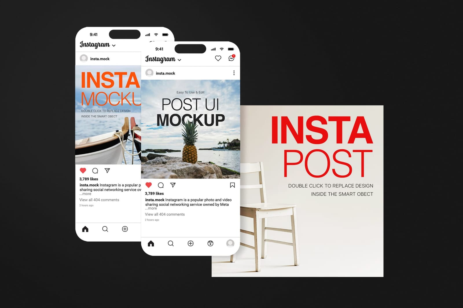 Stacked Flat Phones UI Insta Story With Post Mockup