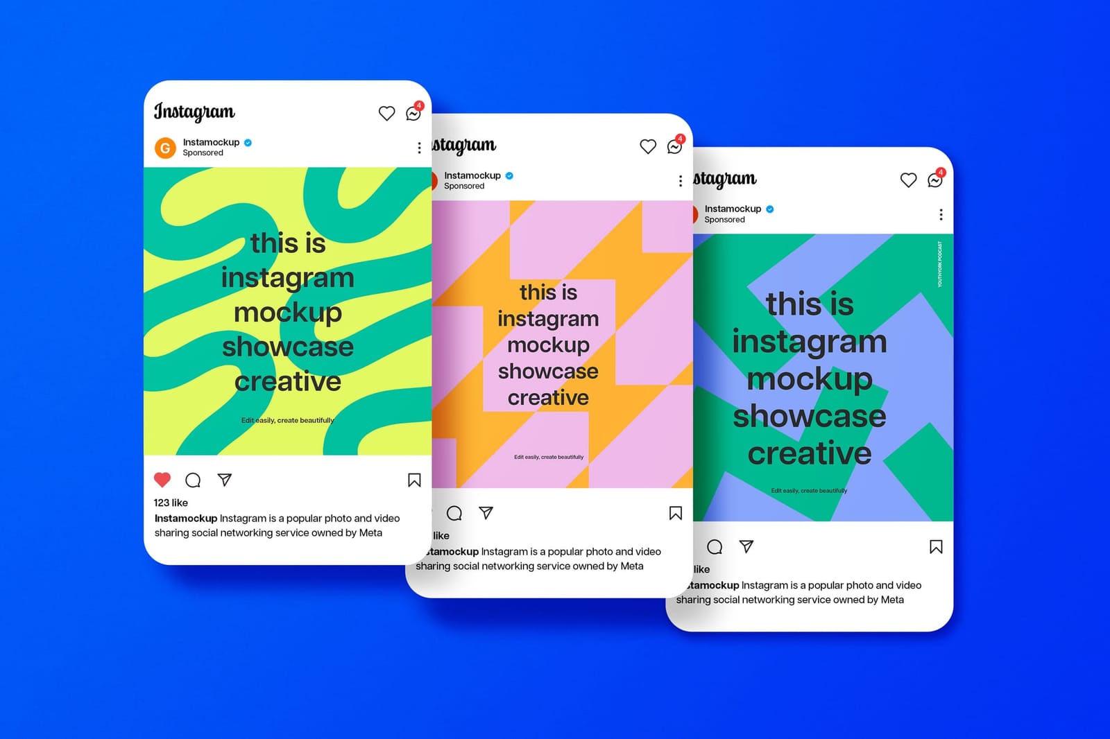 Staggered Triple Instagram UI Feed Post Mockup