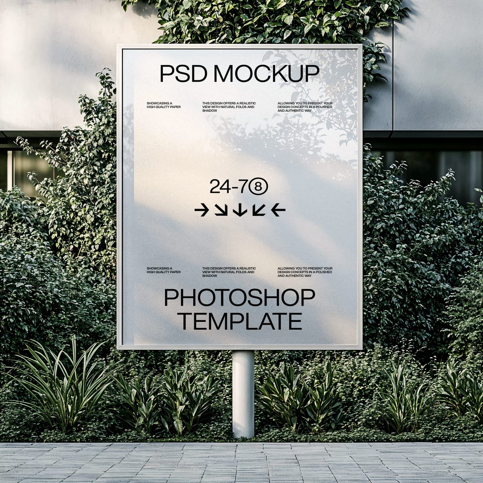 Stand Vertical Billboard Mockup on Garden View Background