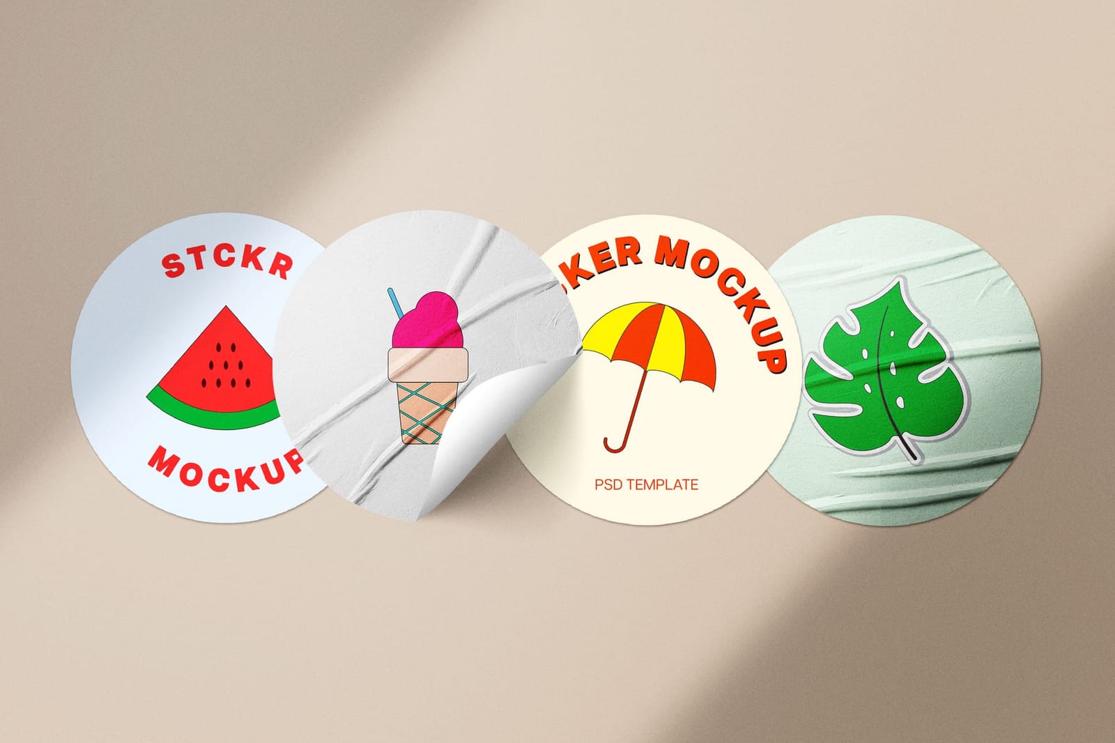Summer Fruit Leaf Badges Sticker Mockup