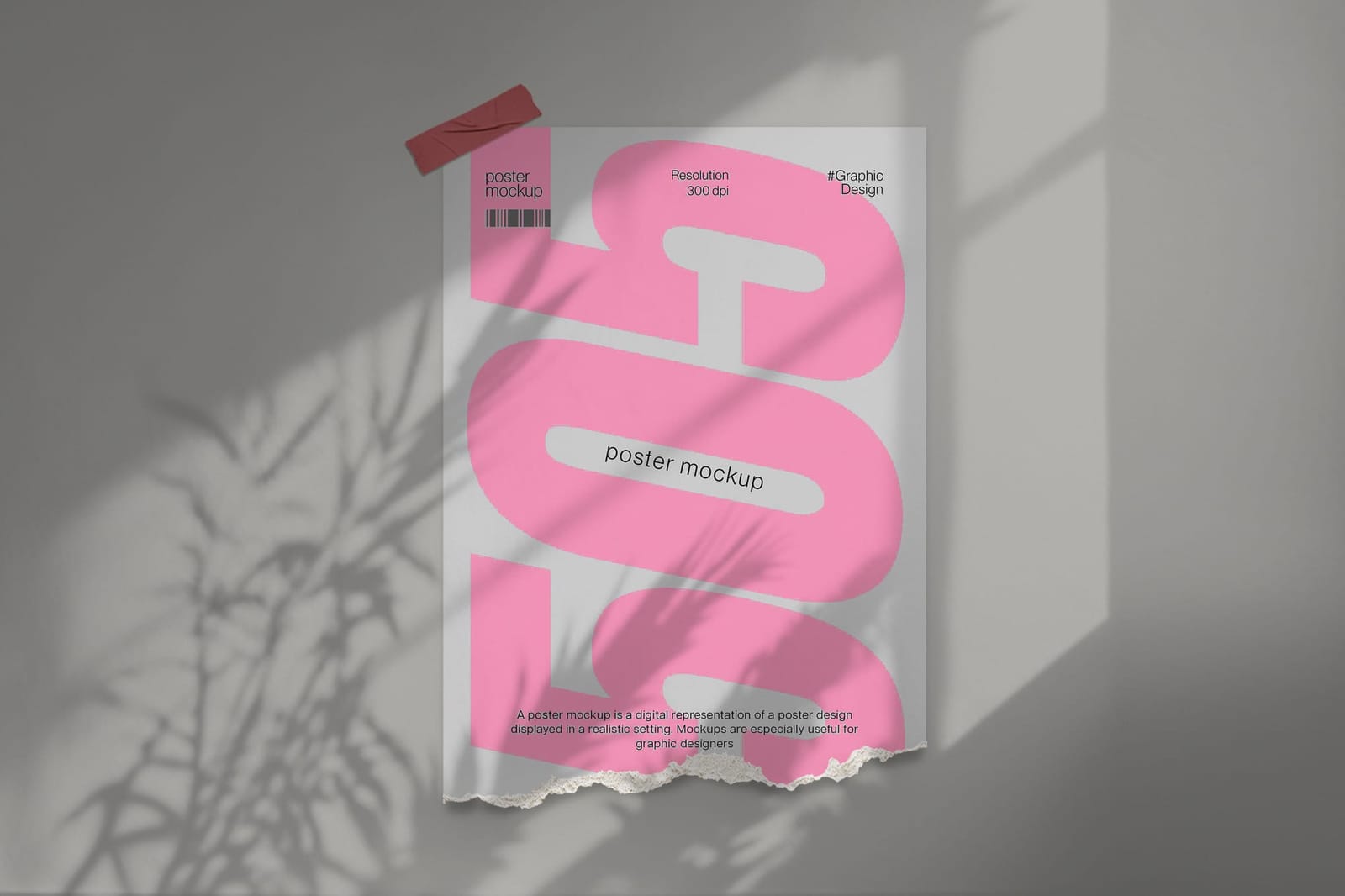 Tape Ripped Poster Mockup Green Background