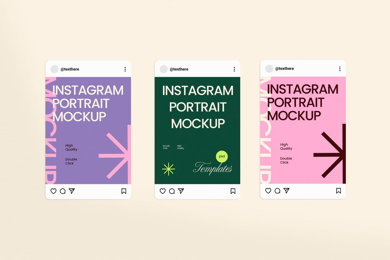 Three Card Flat UI Sequence for Instagram Post Mockup