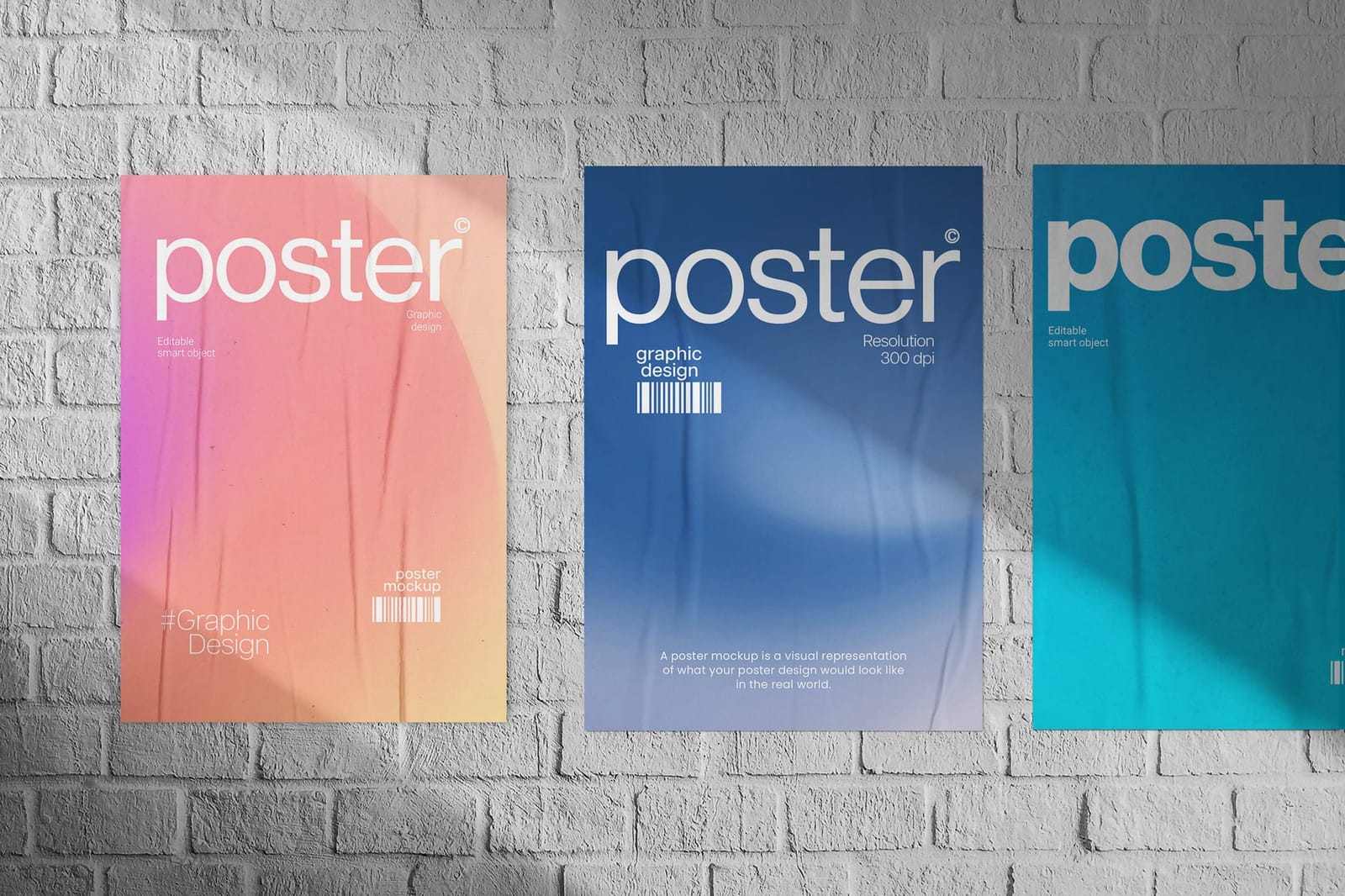 Three Poster Mockup Wall Brick Background