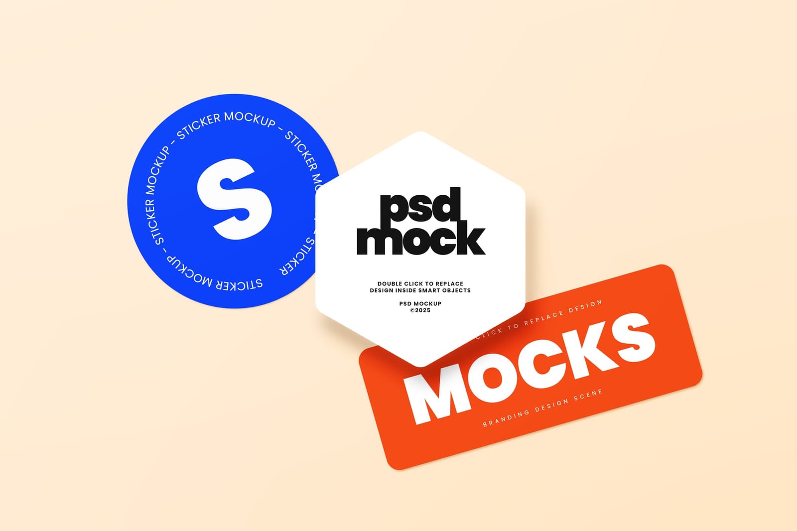 Three Shape Graphic Emblem Sticker Pack Mockup