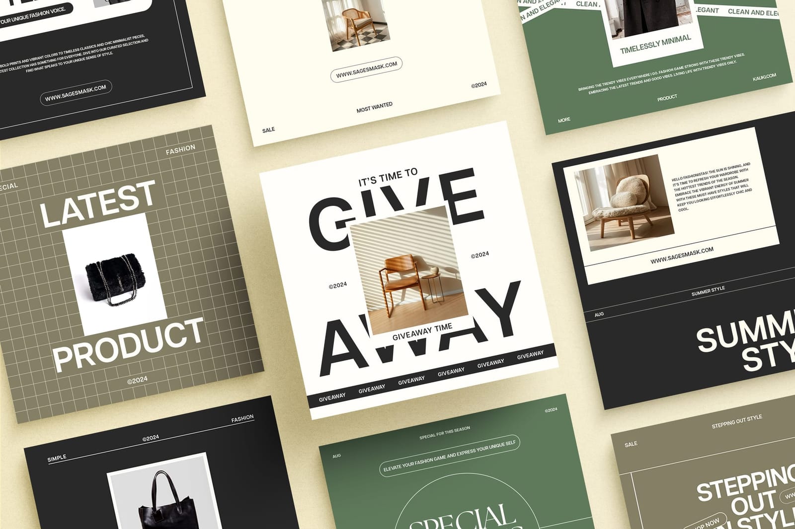 Top View Diagonal Fashion Branding Grid Instagram Post Mockup