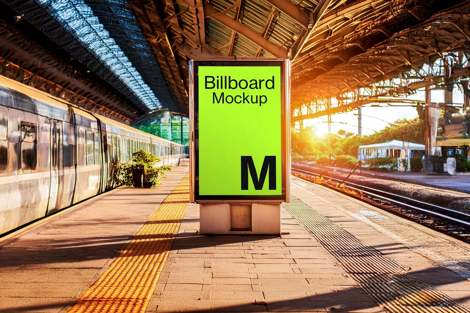 Train Station Stand Vertical Billboard Mockup