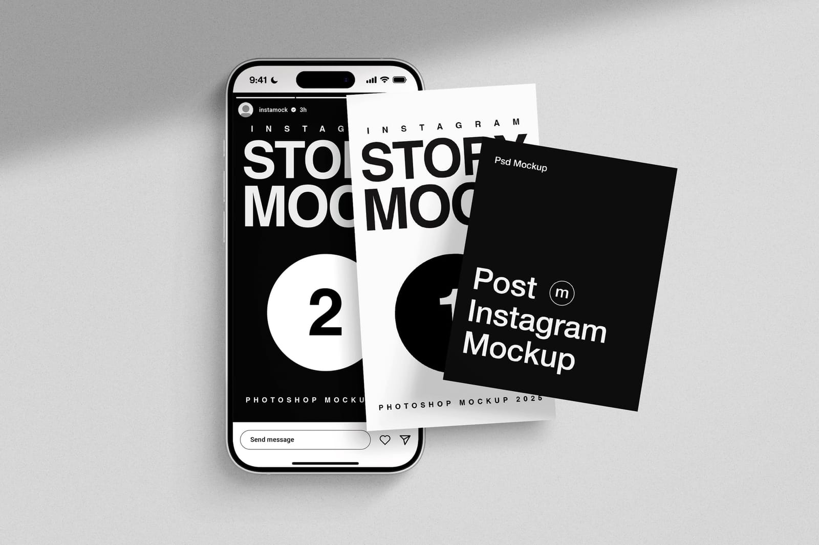 Triple Black and White Layer Instagram Story and Post UI Mockup