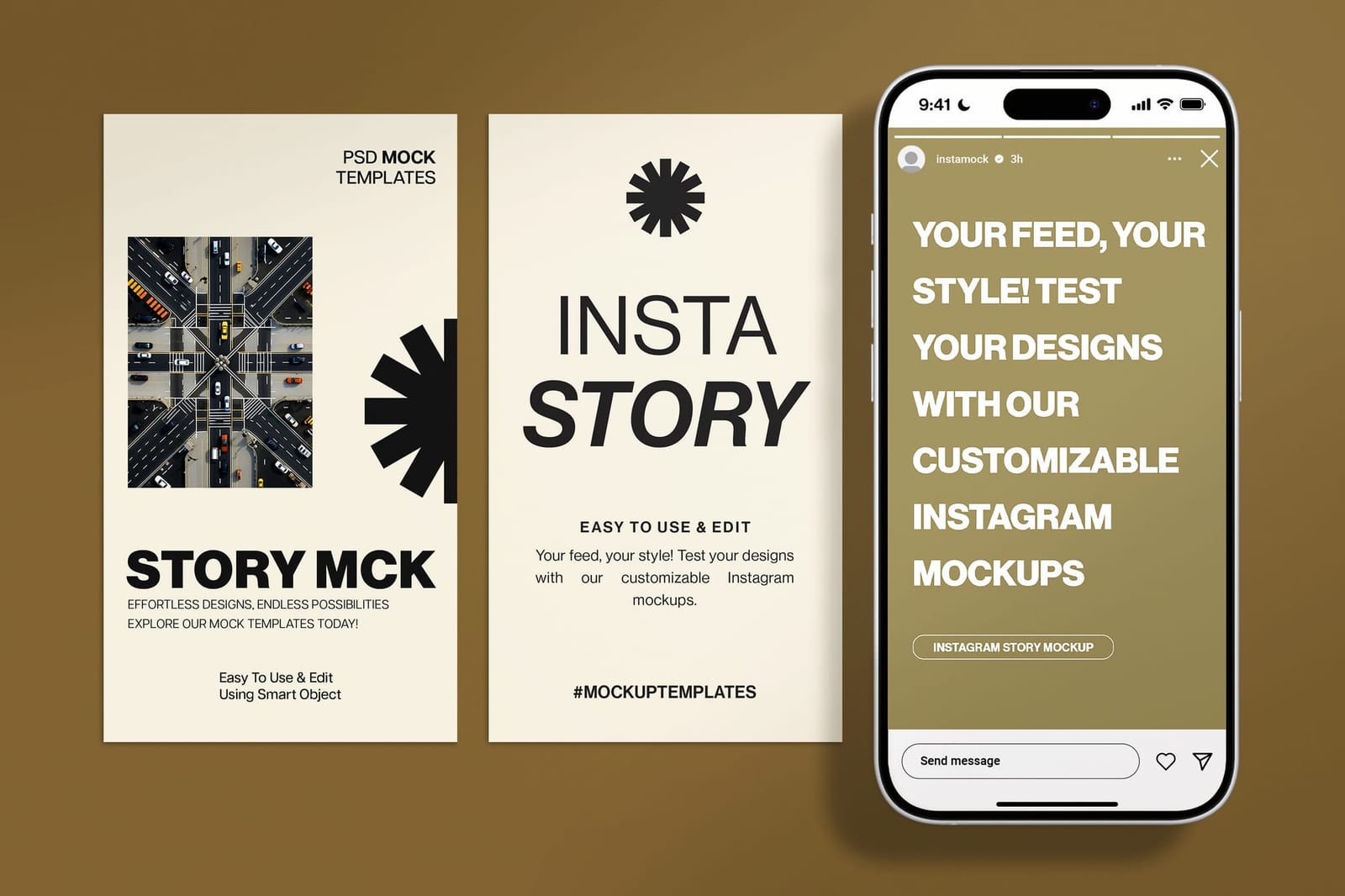 Triple Vertical Phone Instagram Story UI Mockup